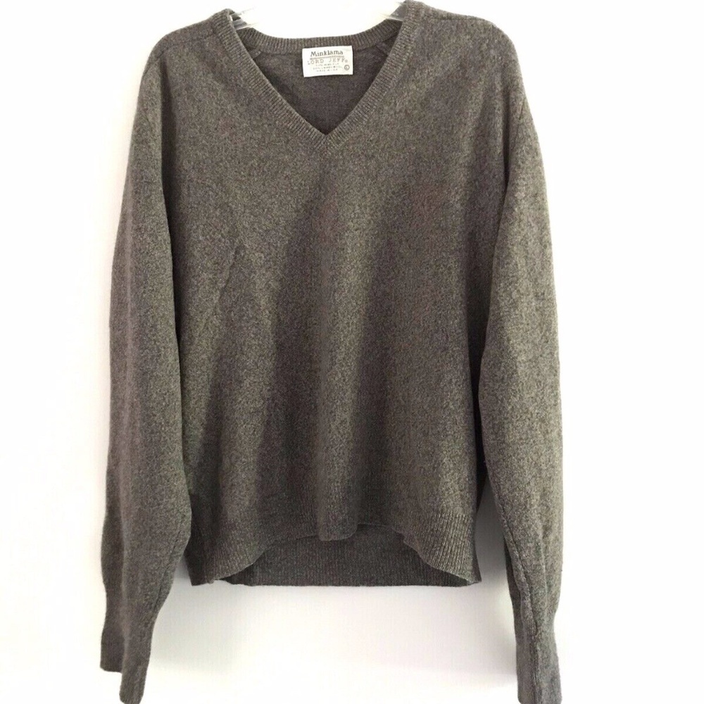 Vintage Lord Jeff | Minklama Sweater Mens Large Brown Wool Rib Trim Pullover